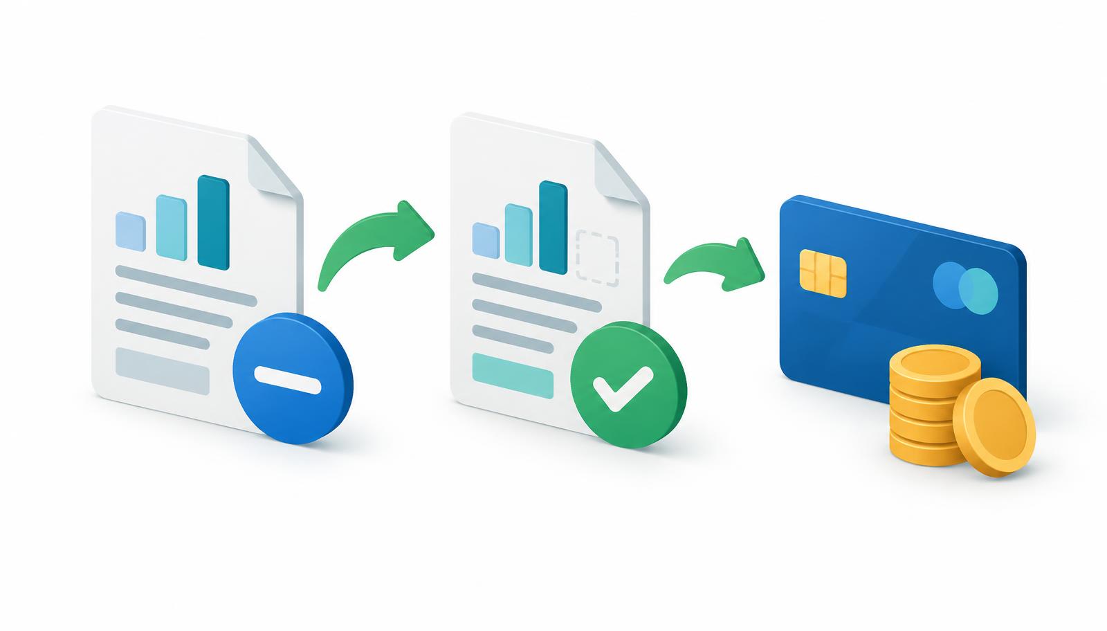 Illustration of an invoice adjustment document followed by a separate card and cash settlement