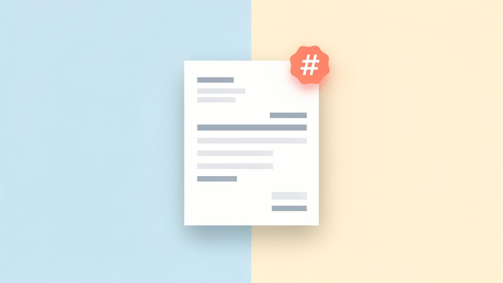 Clean invoice document with a highlighted invoice number badge — illustration for invoice numbering best practices