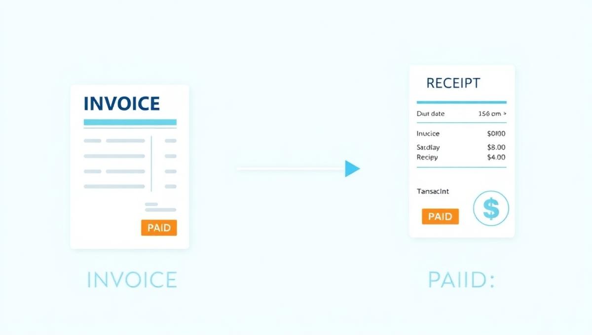 Side-by-side comparison of an invoice document and a receipt document showing the key differences