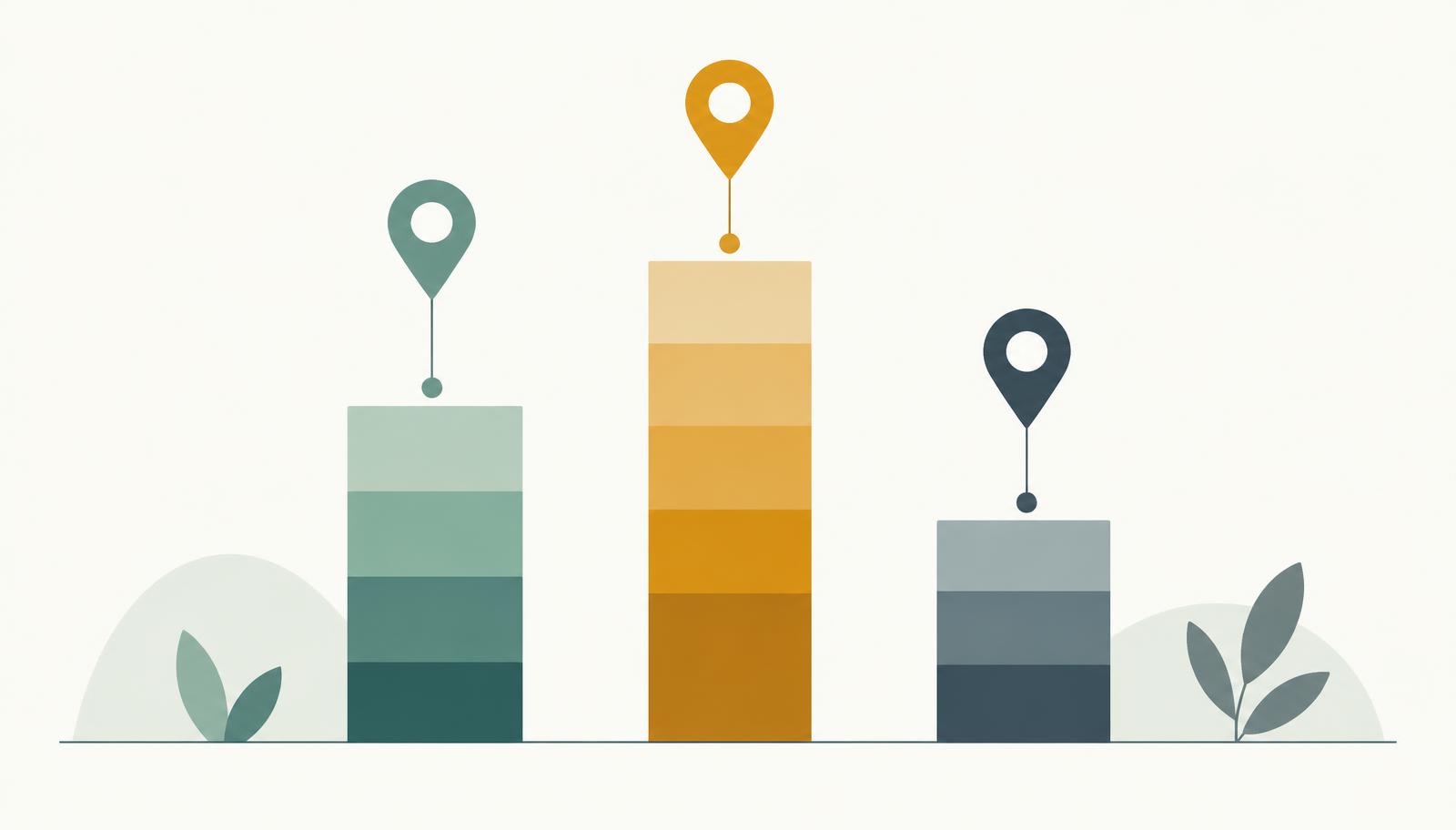 Abstract bar chart comparing typical late payment interest rate levels across three regions