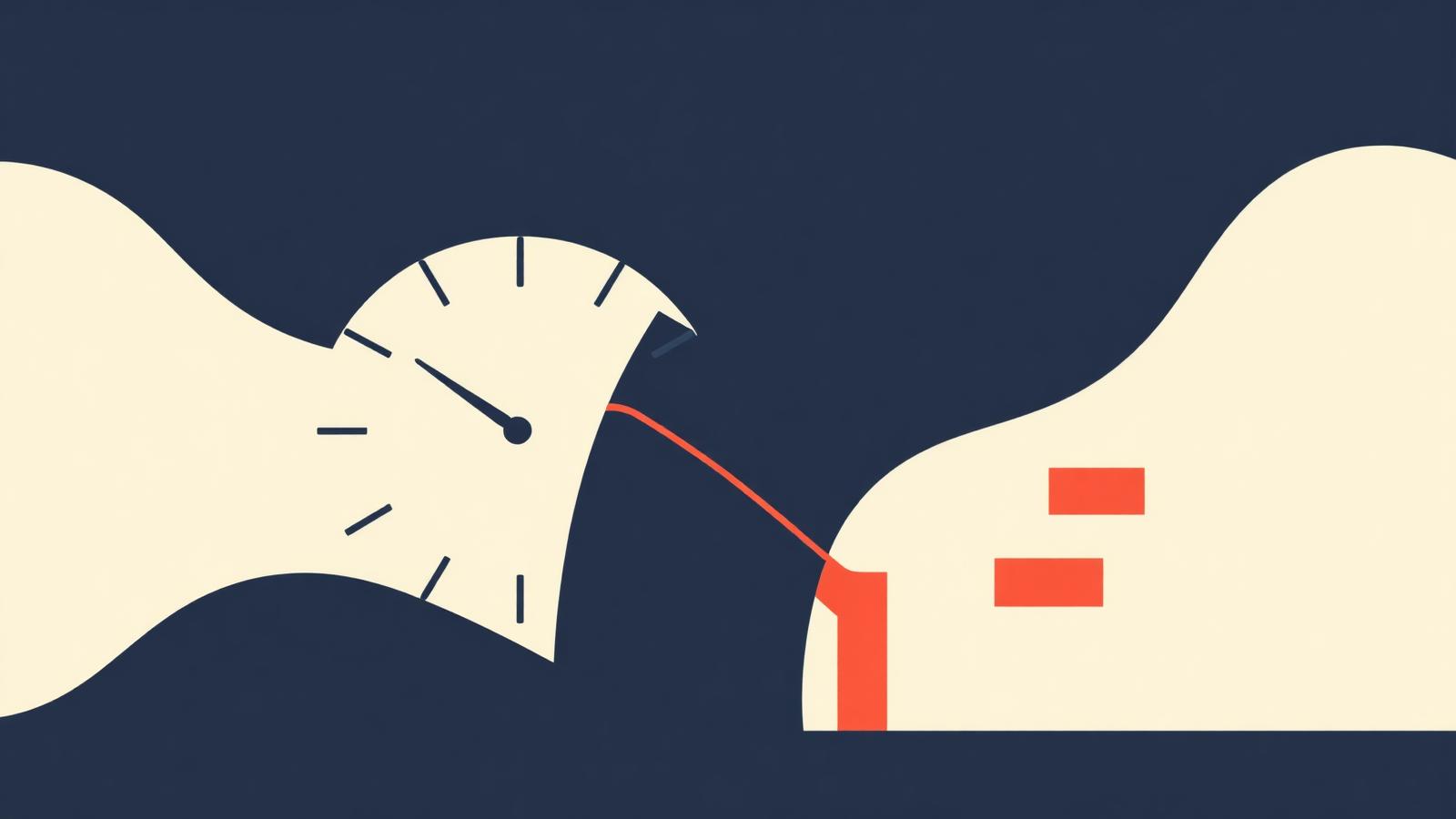 Editorial illustration of a clock merging with a downward chart, symbolising the time cost of late invoice payments